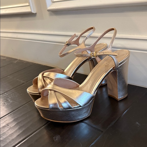 SCHUTZ Metallic Gold Platform Heels - Picture 1 of 6